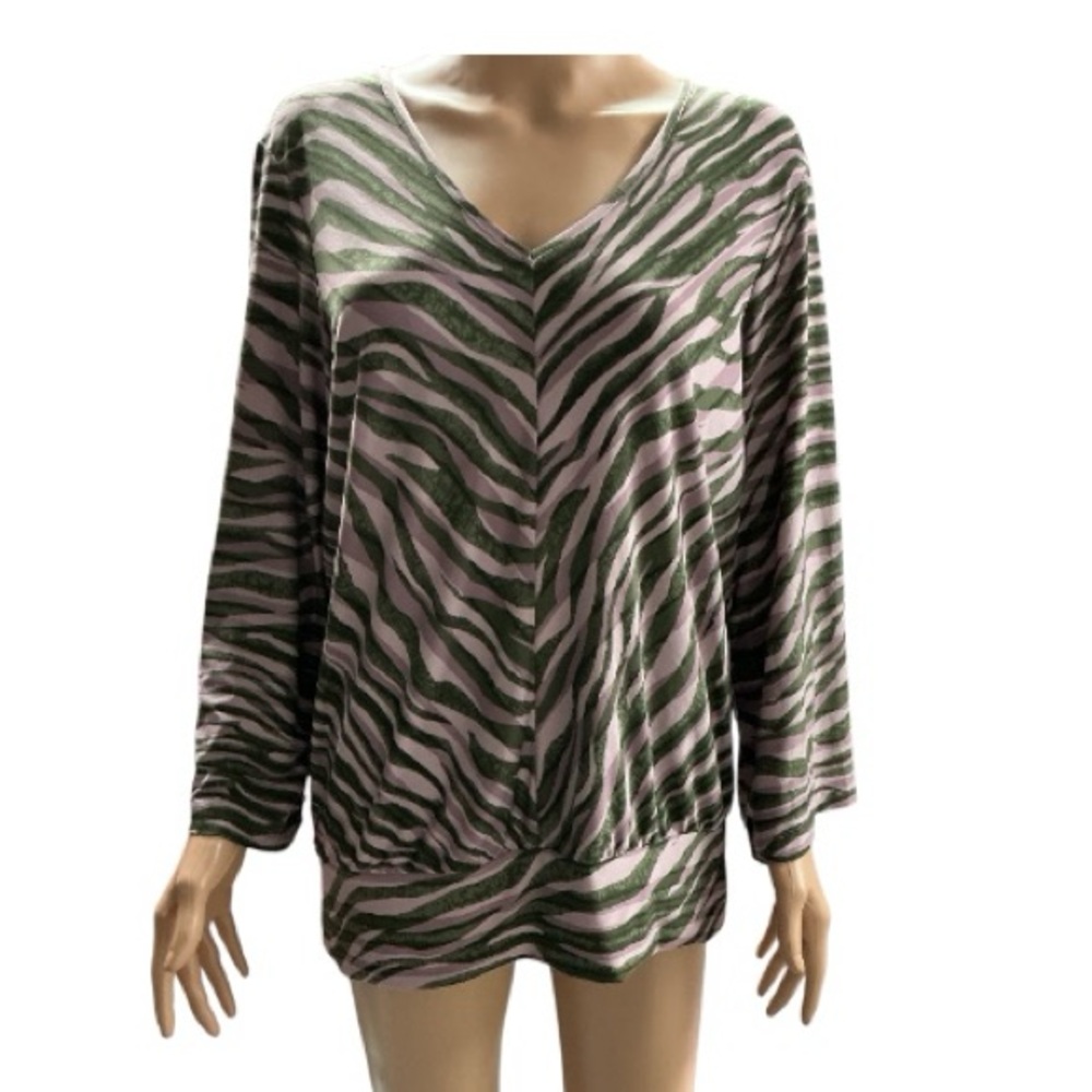 Abby Z - Pink & Gray Zebra Print Women's Blouse